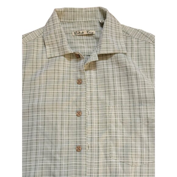 Batik Bay Men's S Plaid Short Sleeve Button-Up Shirt Green Rayon/Polyester - Picture 3 of 6